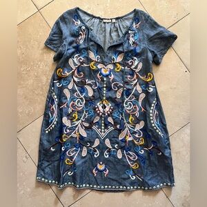 Holding Horses Floral Embroidered Blue Mini Dress